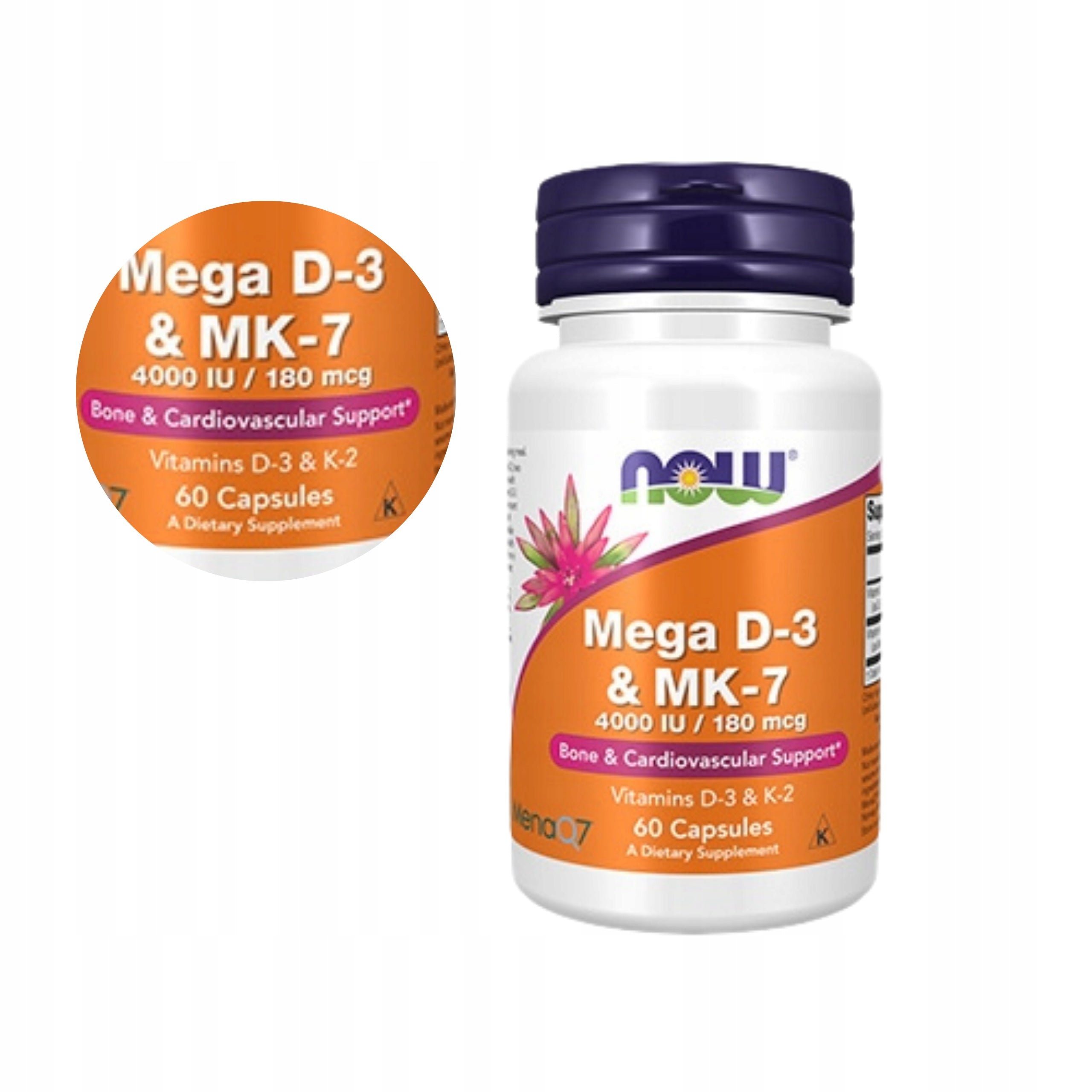NOW FOODS D3 K2 MK-7 STRONG BONE HEART IMMUNITY 60 KAPS. Manufacturer code 1000058984