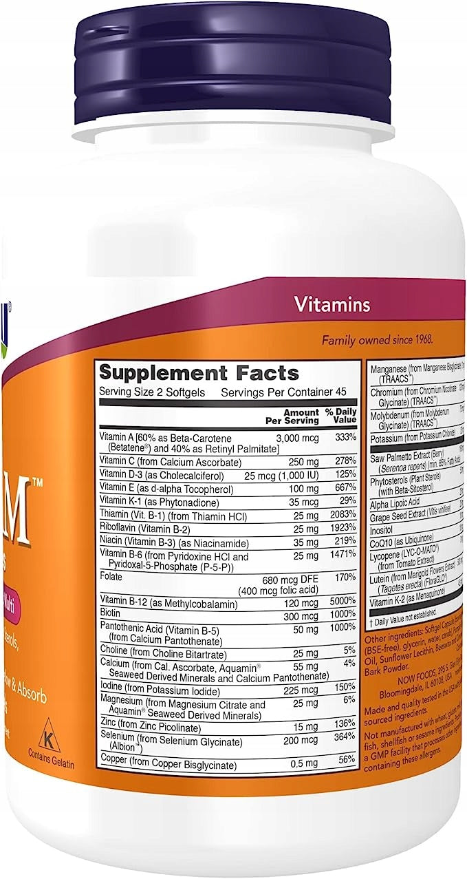 NOW Foods ADAM 90 capsules MULTIVITAMIN Brand Now foods