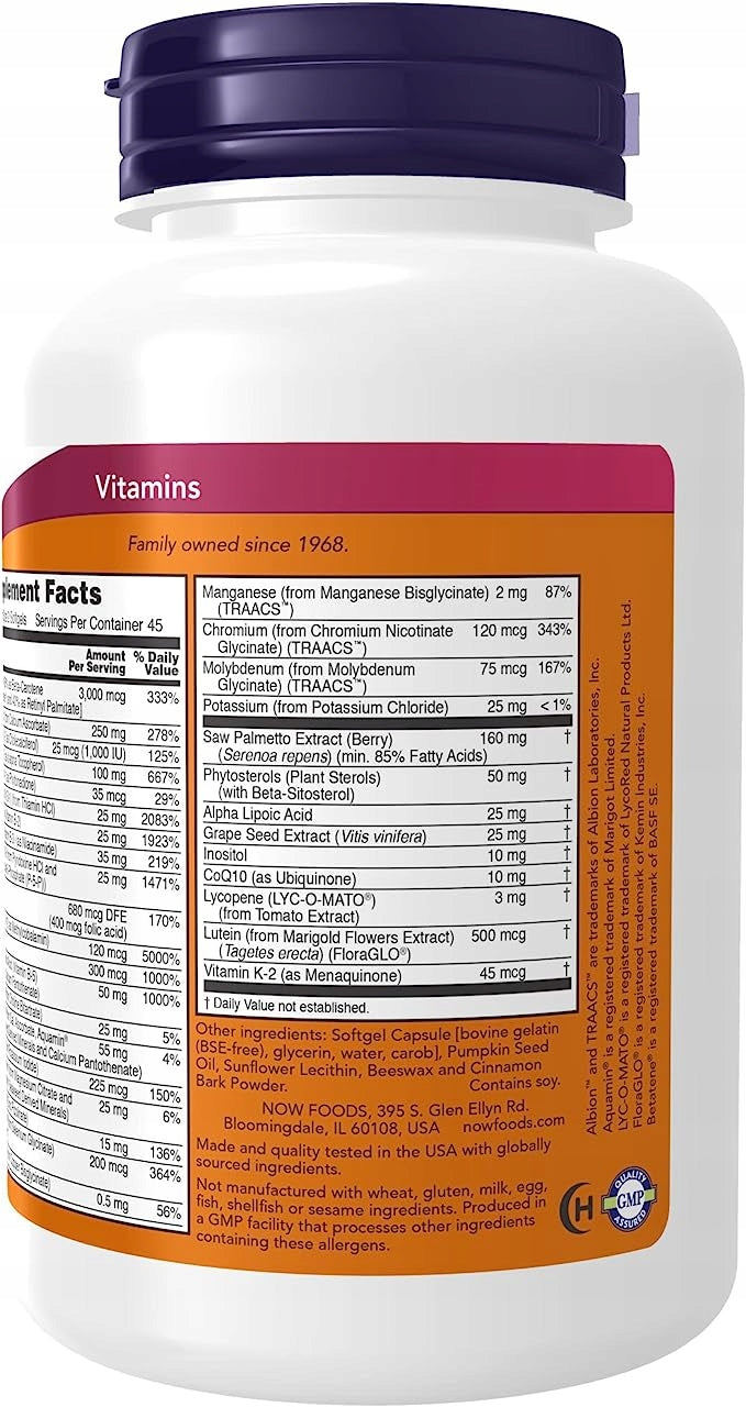 NOW Foods ADAM 90 capsules MULTIVITAMIN Expiration date at least 1 year from the date of purchase