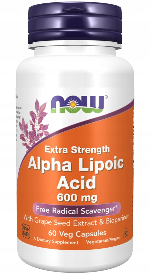 NOW Foods Alpha Lipoic Acid 600mg ALA BIOPERINE GRAPE SEEDS VEGE 60caps