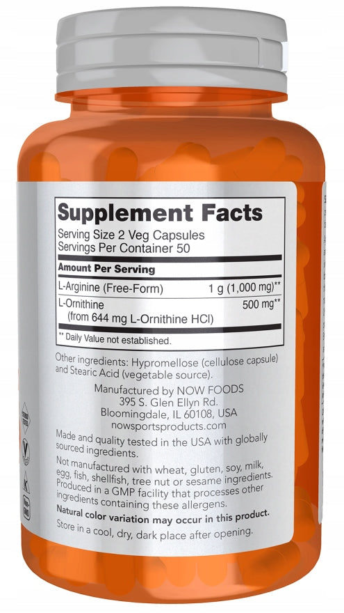NOW Foods Arginine & Ornithine 250 capsules Brand Now foods