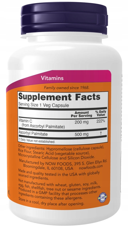 NOW Foods Ascorbyl Palmitate VITAMIN C 500 mg 100 capsules Number of pieces in the package 100 pcs
