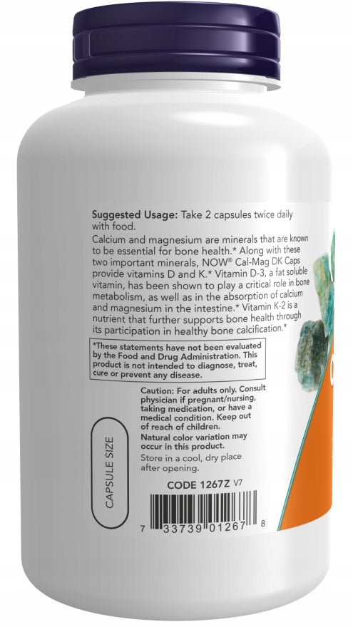 NOW Foods CAL-MAG DK CALCIUM MAGNESIUM VITAMIN D3 K2 BONES MUSCLES 180k Manufacturer code 733739012678