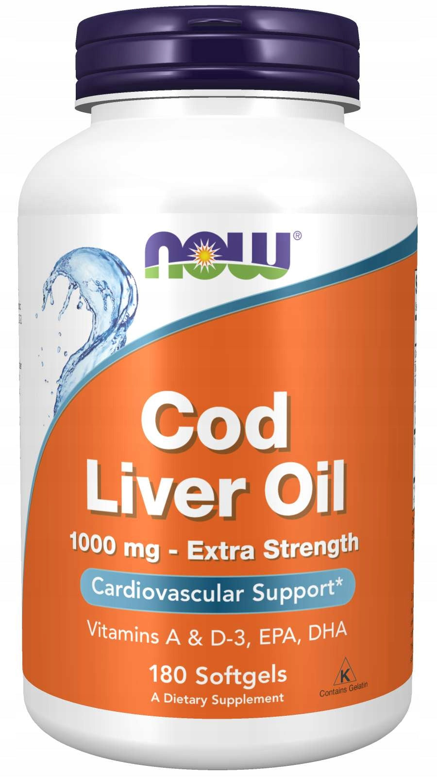 NOW Foods COD LIVER TRAN 1000mg OMEGA-3 EPA DHA Wit A D-3 180softgel