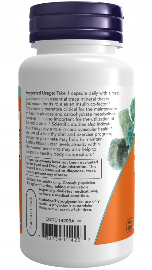 NOW Foods Chromium Picolinate 200mcg CHROMIUM SLIMMING FATIGUE 250caps Manufacturer code 733739014221