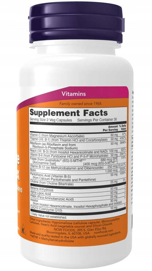 NOW Foods Co-Enzyme B-Complex 60 Veg Capsules B Expiration date at least six months from the date of purchase