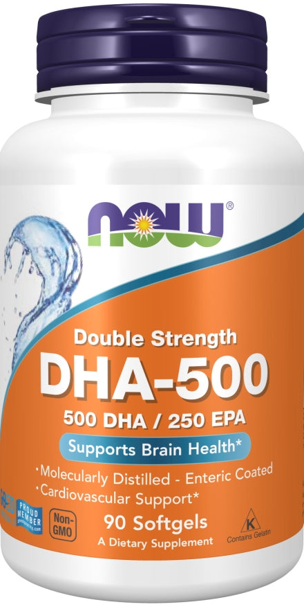 NOW Foods DHA-500 Double Strength OMEGA-3 DHA 500mg, EPA 250mg 90 softgels