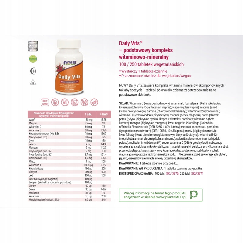 NOW Foods Daily Vits Daily Multi Vitamin Minerals Rich Composition 250tab EAN (GTIN) 733739037718