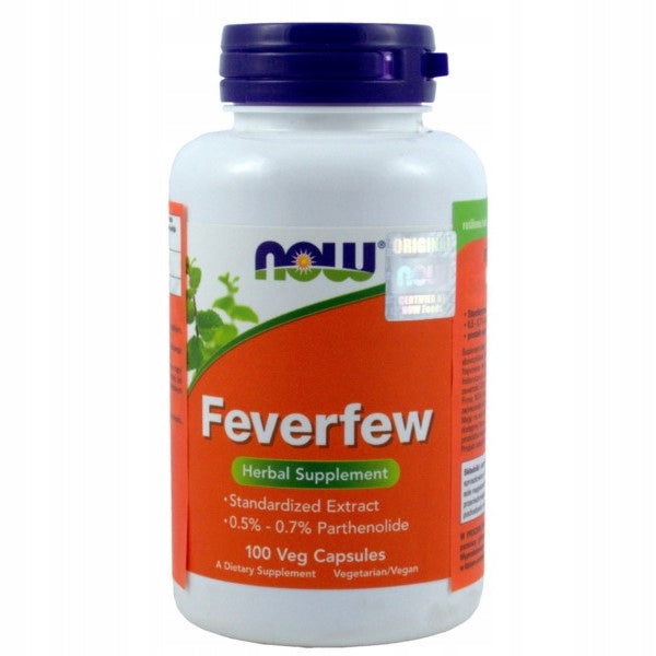 NOW Foods Feverfew Tansy Złocień HERBAL EXTRACTS MIGRENA 100caps Expiration date not specified