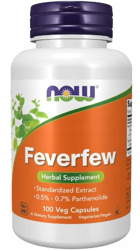 NOW Foods Feverfew Tansy Złocień HERBAL EXTRACTS MIGRENA 100caps Packaging status original