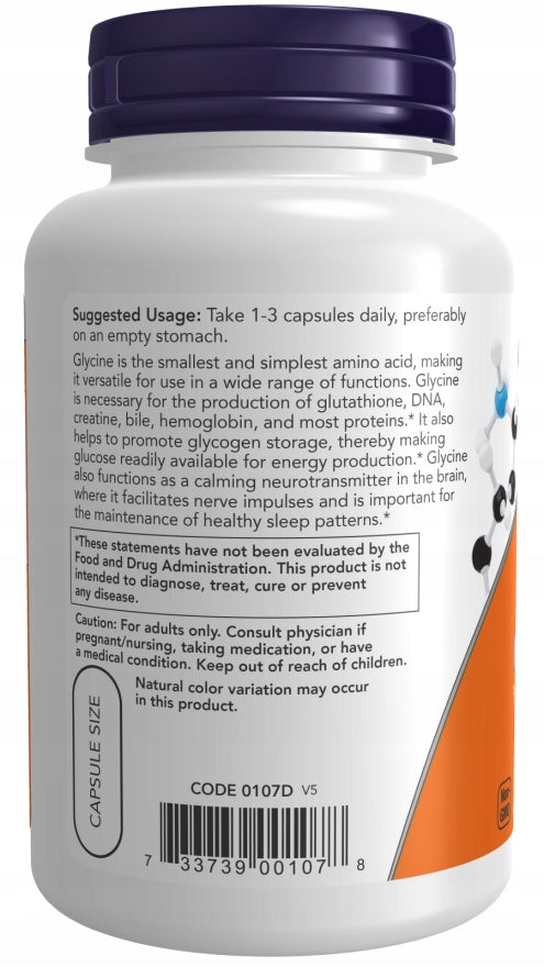 NOW Foods Glycine Sleep Silence Memory PURE GLYCINE 1000mg 100 vegekaps Manufacturer code 733739001078