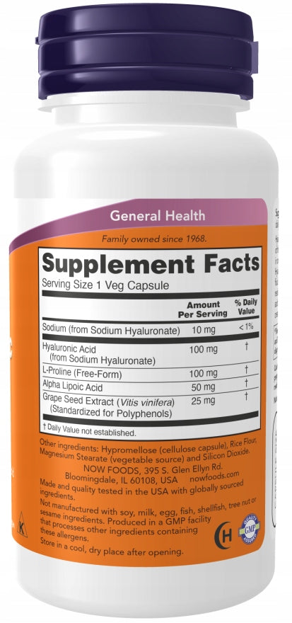 NOW Foods Hyaluronic Acid 100mg Hyaluronic Acid JOINTS SKIN VEGE 120k EAN (GTIN) 733739031518