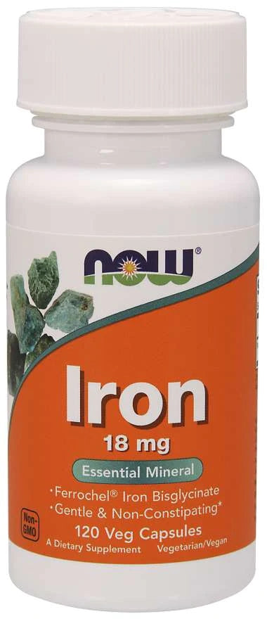 NOW Foods Iron 18mg EASILY DIGESTIBLE IRON ENERGY 120 vege kaps Expiration date not specified