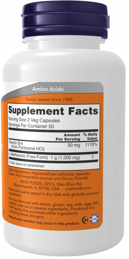 NOW Foods L-Methionine 500mg Methionine Vitamin B6 DETOX 100caps Packaging status original