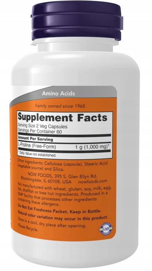 NOW Foods L-Proline 500mg PROLINE COLLAGEN HEALTHY JOINTS VEGE 120k Brand Now foods