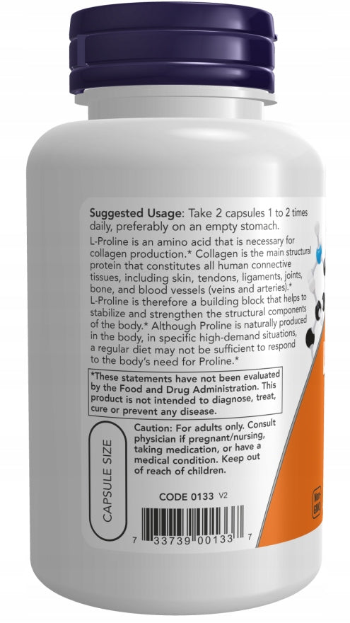 NOW Foods L-Proline 500mg PROLINE COLLAGEN HEALTHY JOINTS VEGE 120k EAN (GTIN) 733739001337