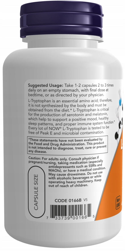 NOW Foods L-Tryptophan 500mg Melatonin Stress Sleep VEGE 120caps Manufacturer code 733739001672