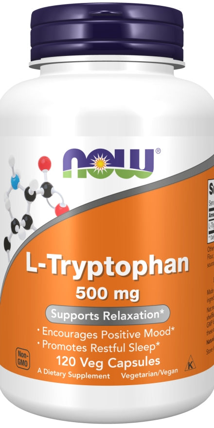 NOW Foods L-Tryptophan 500mg Melatonin Stress Sleep VEGE 120caps