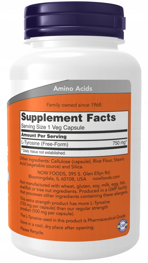 NOW Foods L-Tyrosine 750mg TYROSINE MEMORY THYROID CONCENTRATION VEGE 90k EAN (GTIN) 733739001658