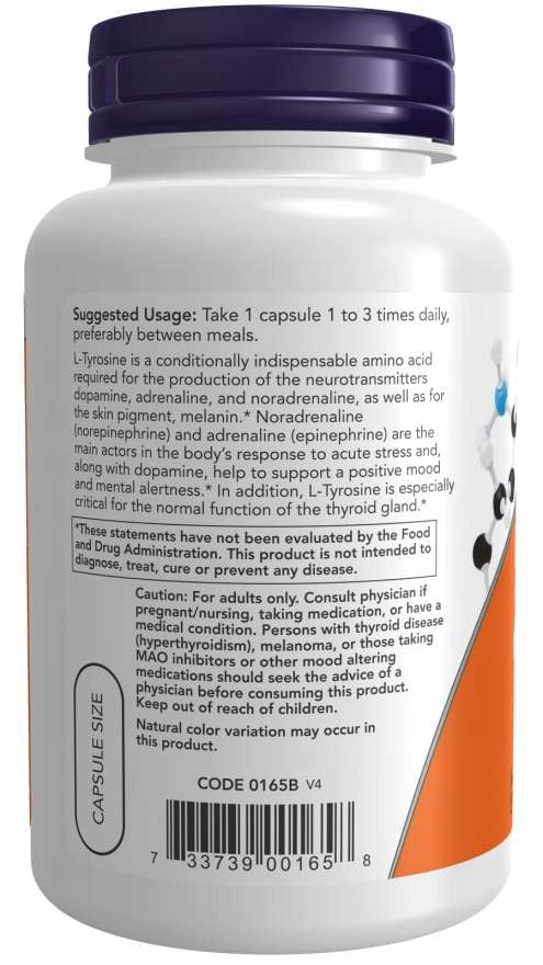 NOW Foods L-Tyrosine 750mg TYROSINE MEMORY THYROID CONCENTRATION VEGE 90k Manufacturer code 5903802457599