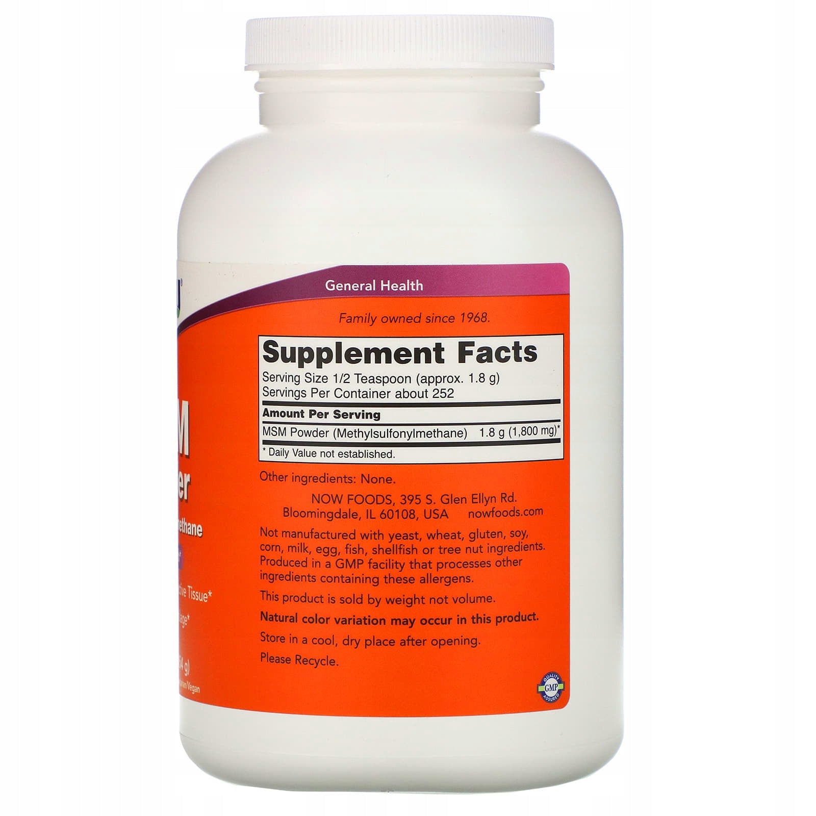 NOW Foods MSM 454g organic sulfur joints skin hair nails Weight 454 g