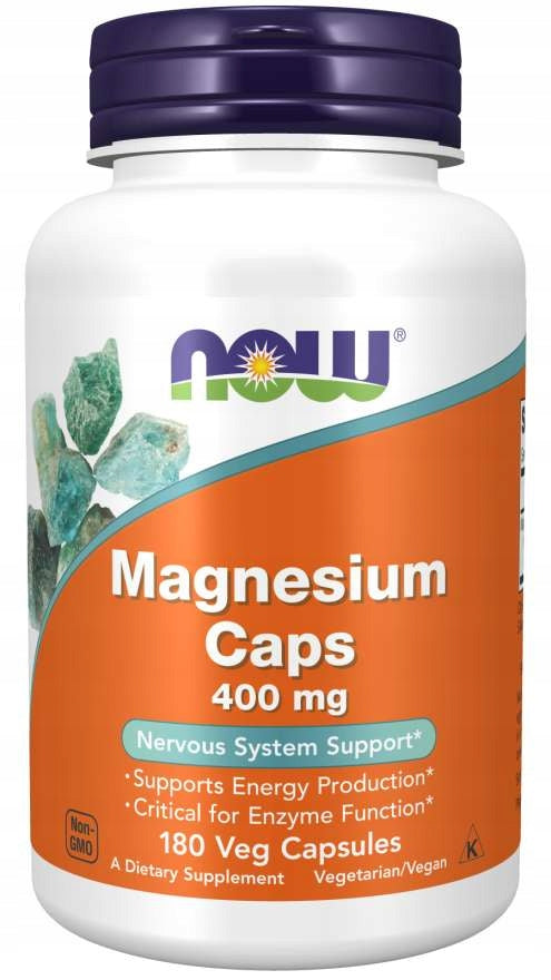 NOW Foods Magnesium 400mg Magnesium Minerals Nerves Energy Contractions 180 vcaps.