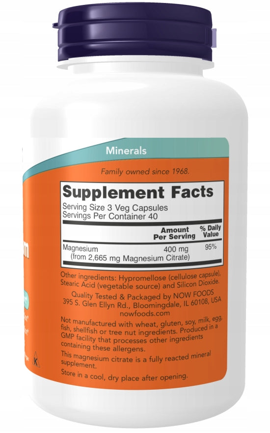NOW Foods Magnesium Citrate Contractions 133mg 40 Servings 120k Packaging status original