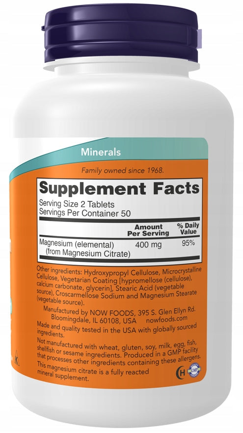 NOW Foods Magnesium Citrate Contractions 200mg 100tab Packaging status original