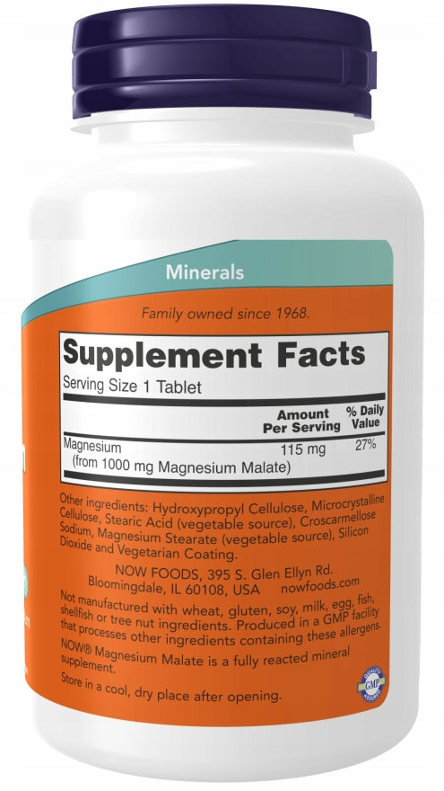 NOW Foods Magnesium Malate SUPER ABSORBABLE 1000mg 18Otab Brand Now foods