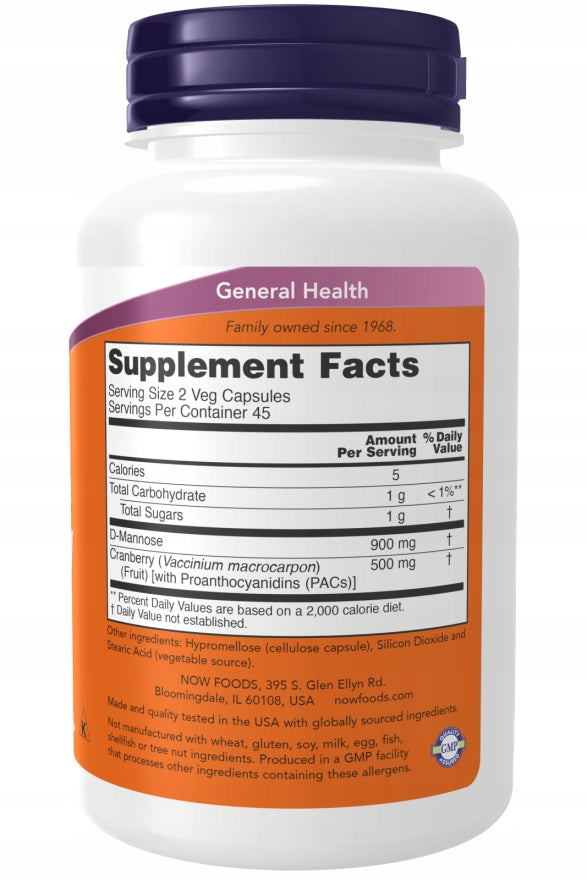 NOW Foods Mannose Cranberry D-MANNOSE WITH CRANBERRIES VEGE 90caps EAN (GTIN) 733739028143