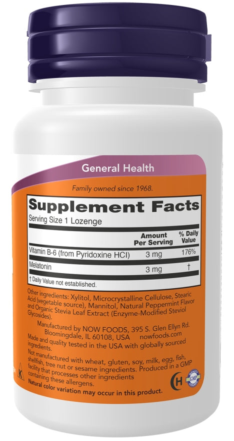 NOW Foods Melatonin 3 mg + Vitamin B6 90 lozenges EAN (GTIN) 733739032584