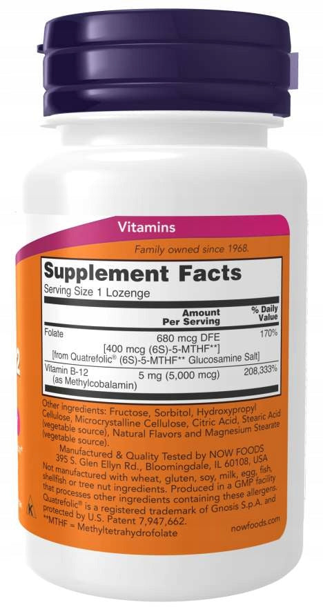 NOW Foods Methyl B12 5000 mcg 60 pastilles VITAMIN B12 Weight 50 g