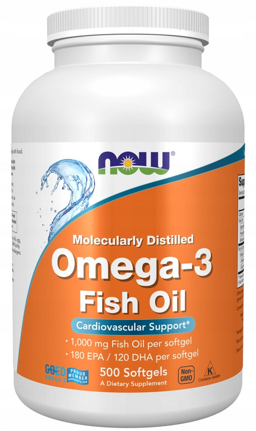 NOW Foods Omega-3 1000mg, 180mg EPA/120mg DHA, Molecularly Distilled - 500 Softgels