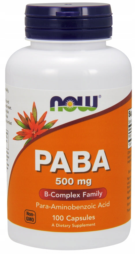 NOW Foods PABA 500mg VITAMIN B10 SKIN AGING GRAYING 100caps