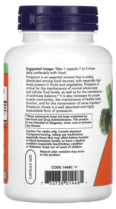 NOW Foods - Potassium Citrate | POTASSIUM | Potassium Citrate | 99 mg | 180 kaps Manufacturer code 733739014481