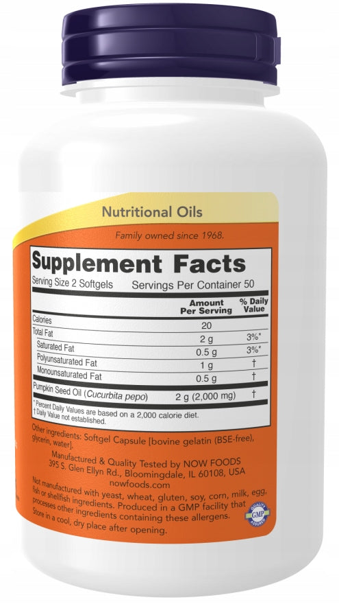 NOW Foods Pumpkin Seed Oil 1000mg PUMPKIN SEED OIL PROSTATE 100caps EAN (GTIN) 733739018403