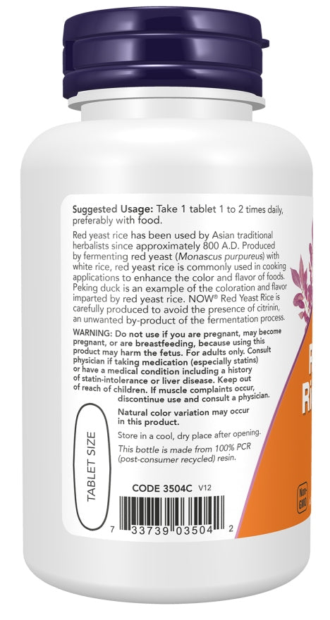 NOW Foods Red Yeast Rice Red Rice Extract 10:1 1200mg CHOLESTEROL 60t Expiration date not specified