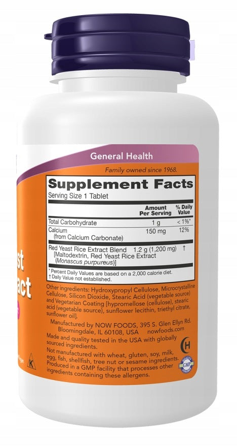 NOW Foods Red Yeast Rice Red Rice Extract 10:1 1200mg CHOLESTEROL 60t Packaging status original
