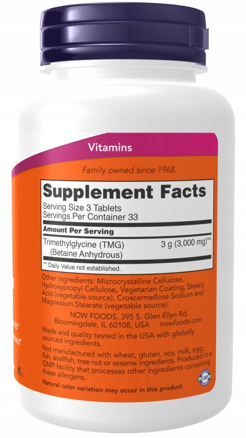 NOW Foods TMG 1000mg BETAINE HOMOCYSTEINE REDUCTION DETOX METHYLATION 100 tab EAN (GTIN) 733739004949