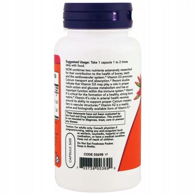NOW Foods VITAMIN D-3 & K-2 1000/45mcg 120wk CARDIOVASCULAR Additional features vegetarian
