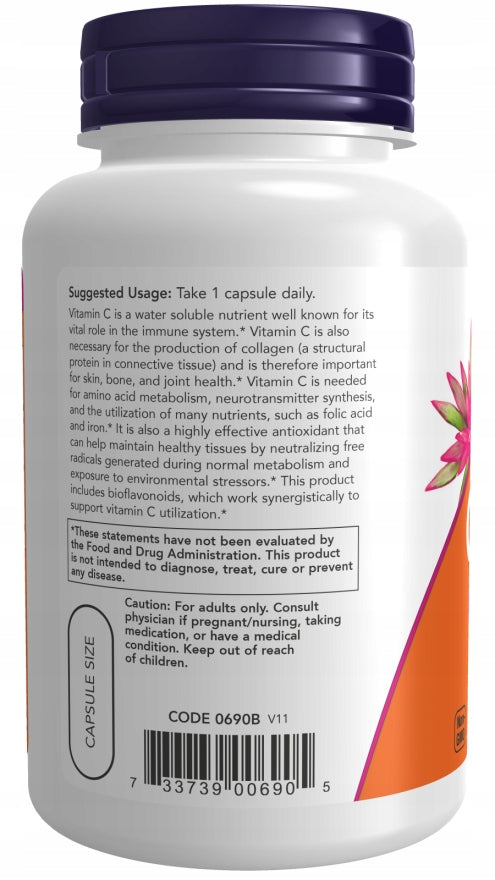 NOW Foods Vitamin C-1000 & Bioflavonoids 100mg WIT.C BIOFLAVONOIDS VEGE 100 Manufacturer code 733739006905