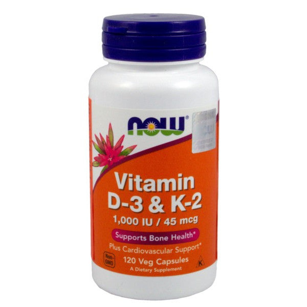 NOW Foods Vitamin D-3 & K-2 VITAMINS D3 and K2 BONE TEETH IMMUNITY VEGE 120k Manufacturer code 733739003690
