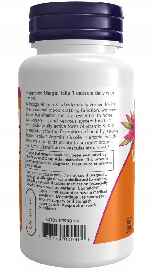 NOW Foods Vitamin K-2 MK4 100mcg K@ MK4 BONE 250k Manufacturer code 733739009913