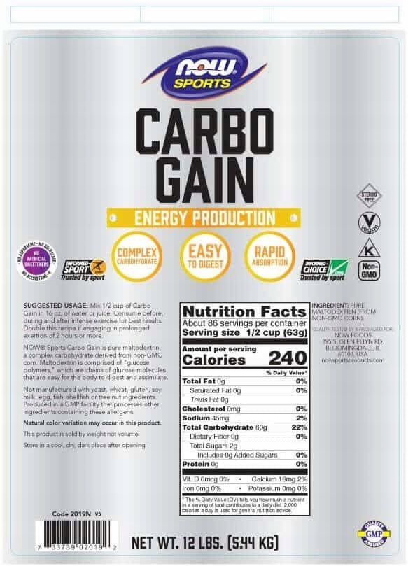 NOW SPORTS Carbo Gain Powder (Energy) 5440g Expiration date at least six months from the date of purchase