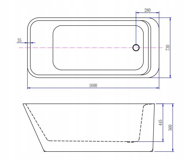Freistehende Badewanne Kerra Doli 160x73 cm 