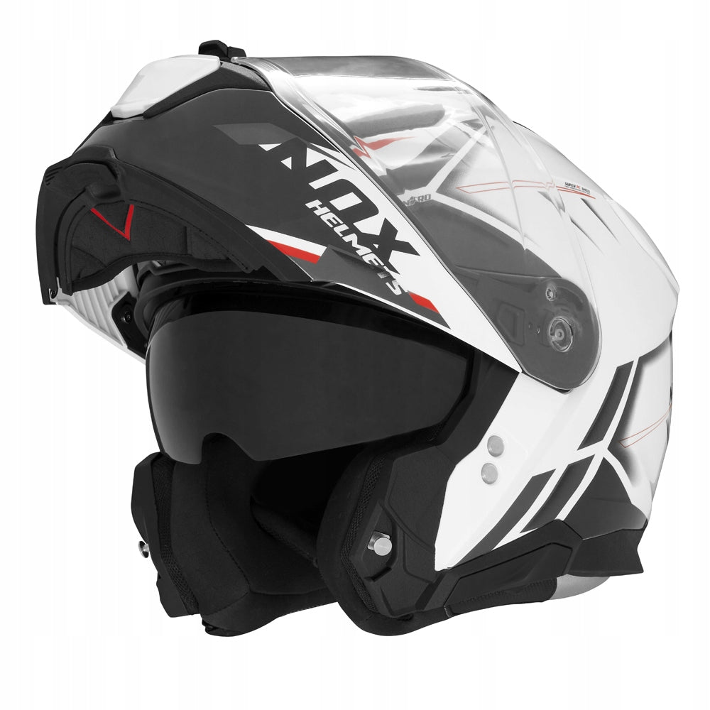 NOX FLIP-UP JAW HELMET WITH BLEND N967 SYNCHRO WHITE/RED - XL