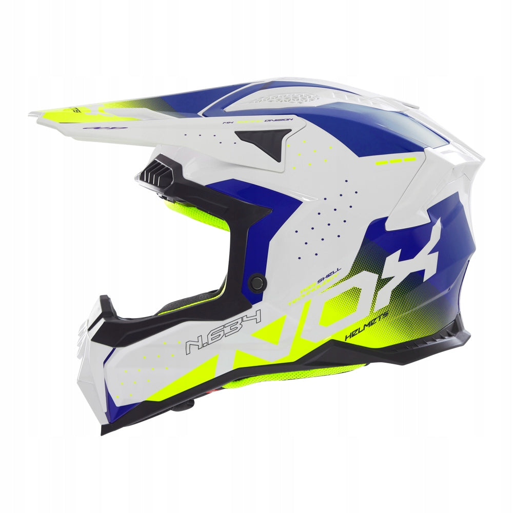 NOX HELMET OFF ROAD / CROSS N634 GRADIENT WHITE/BLUE/YELLOW FLUO