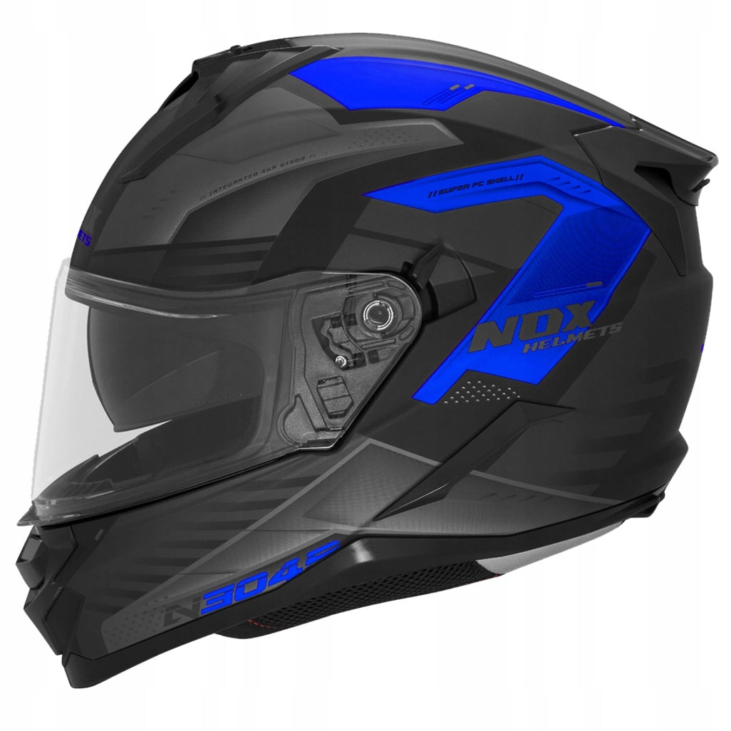 NOX INTEGRAL MOTORCYCLE HELMET WITH BLEND CARVER BLACK BLUE MAT 2XL