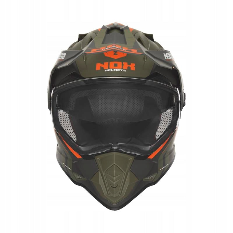 NOX MOTORCYCLE HELMET CROSS ENDURO OFFROAD/TRAIL KHAKI GREY ORANGE XS Packaging status original