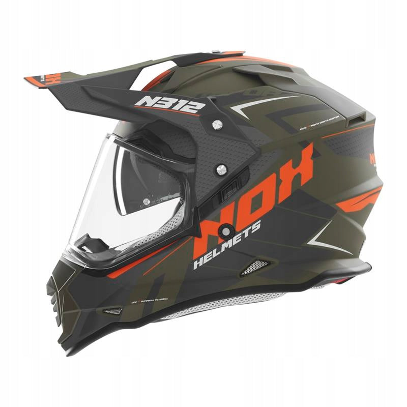 NOX MOTORCYCLE HELMET CROSS ENDURO OFFROAD/TRAIL KHAKI GREY ORANGE XS
